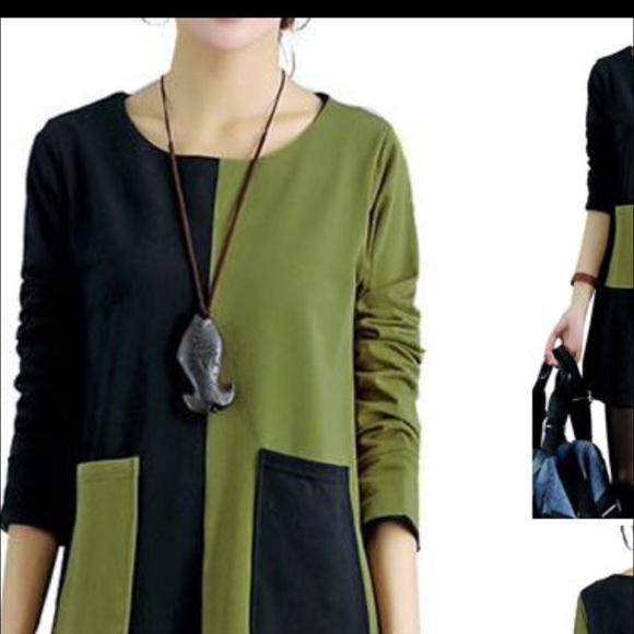 Green-black color block dress