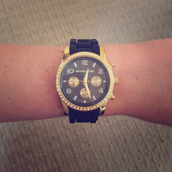 Black and gold Michael Kors watch