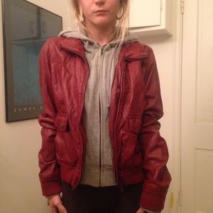 Obey propaganda faux leather jacket in maroon sz M