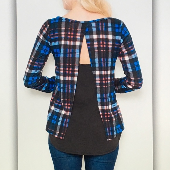 🦄Blue/pink🦄plaid long sleeve blouse - Picture 1 of 1