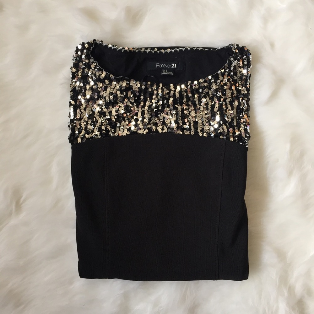 Sequinned little black festive party dress