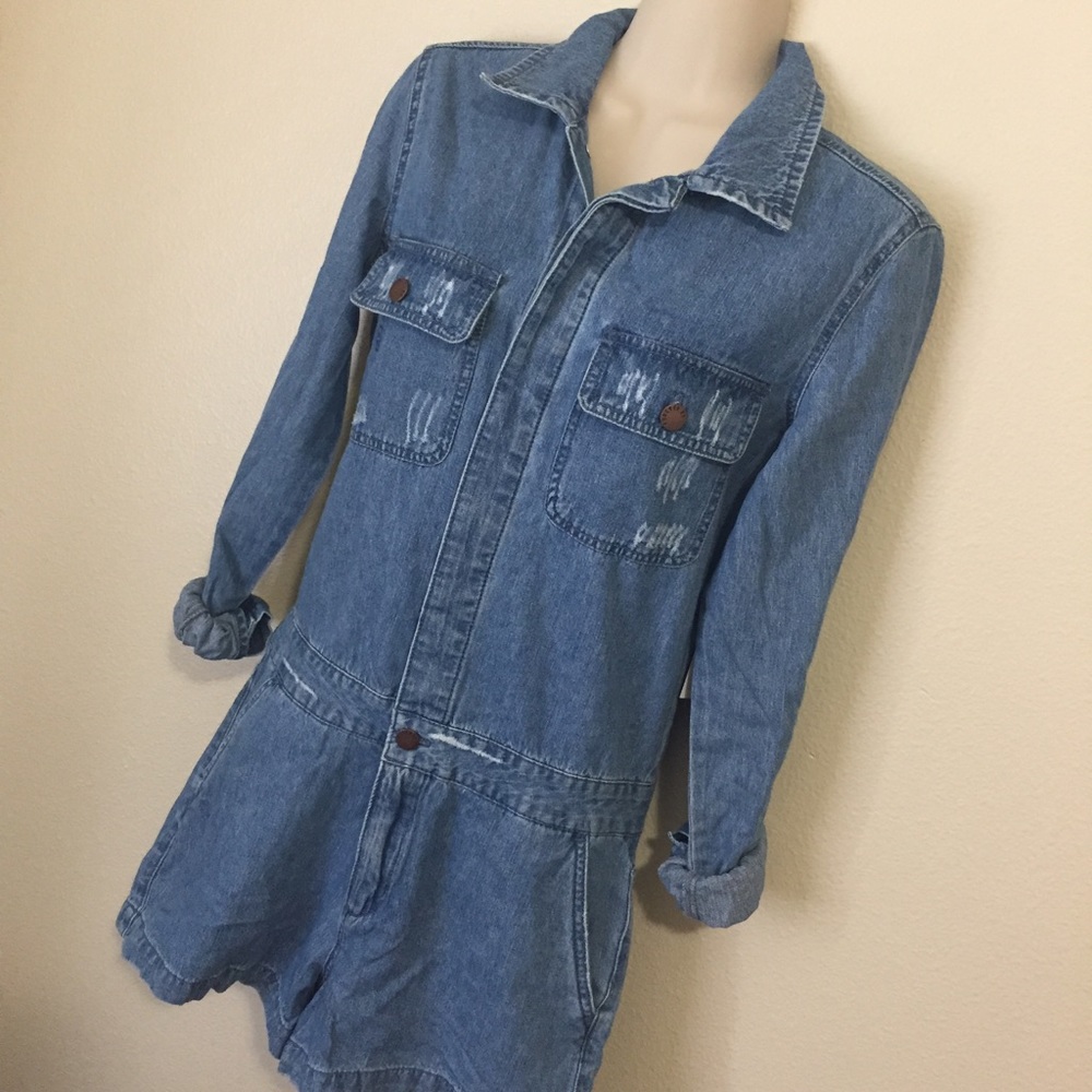 Long Sleeve Denim Utility Romper