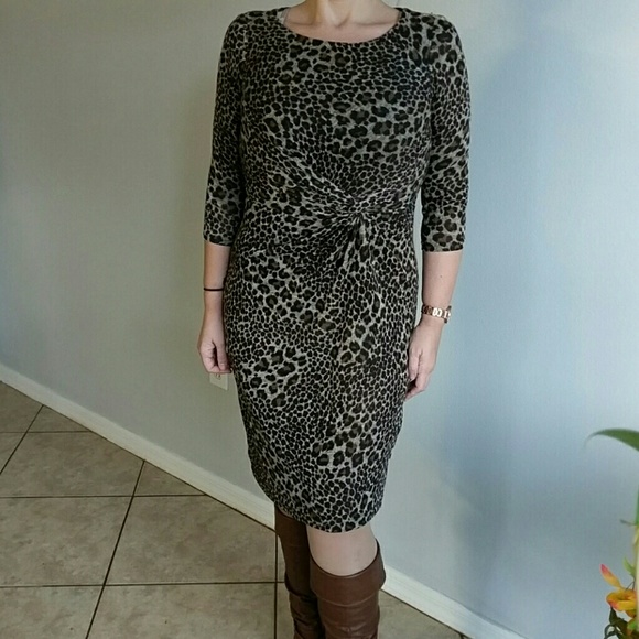 New Directions leopard knee length dress