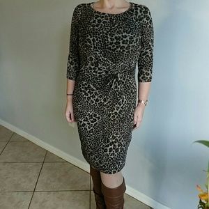New Directions leopard knee length dress