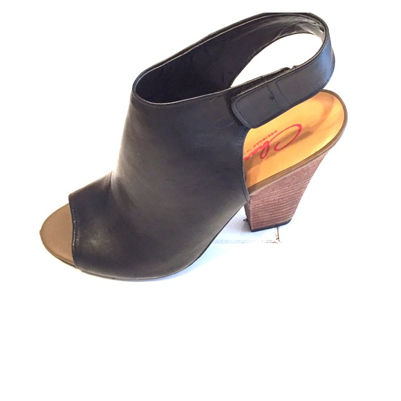 Black pleather open toed heels