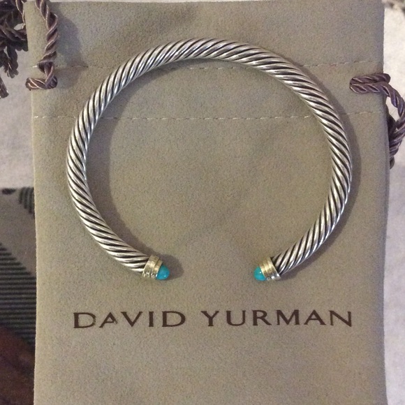 David Yurman Turquoise 14k Gold Cable Bracelet