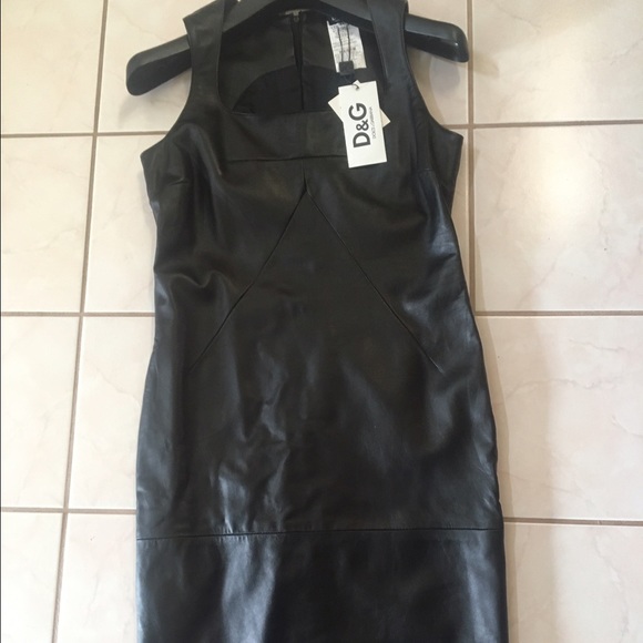 Dolce and Gabbana black leather dress. size 44