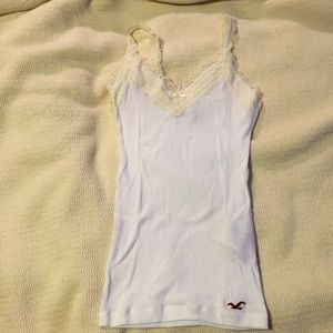 NWOT white ribbed tank with an ivory lace trim