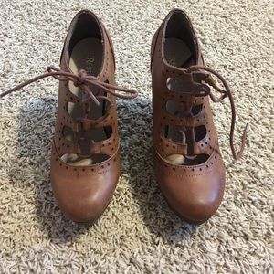Brown faux leather wedges