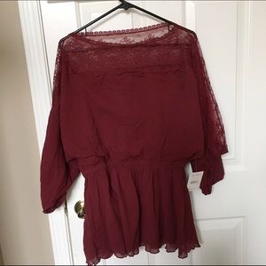 Free People burgundy lace tunic shirt