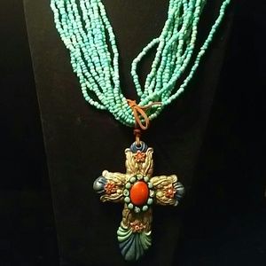 New Multiple strand embellished cross necklace