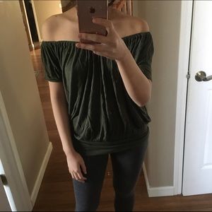 Army green off the shoulder shirt