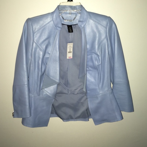 WHBM Blue Leather Jacket - Picture 2 of 4