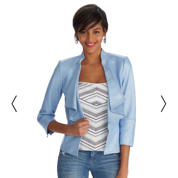 WHBM Blue Leather Jacket - Picture 1 of 4