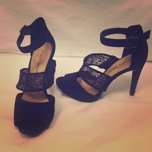 Black Suede Heels w/ Lace Straps