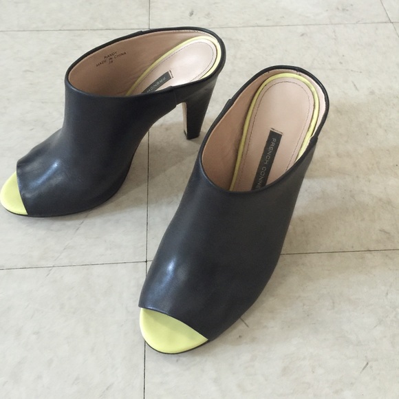 French Connection Black Leather Mules