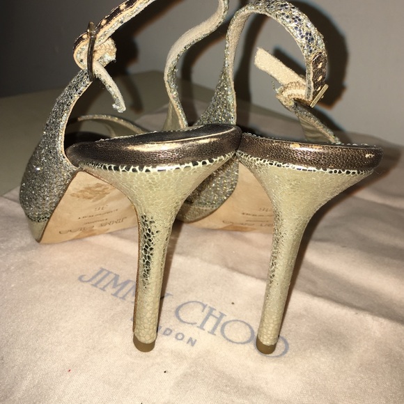 Jimmy Choo Gold "Nova" Glitter Slingback Peep-Toe - Picture 2 of 4
