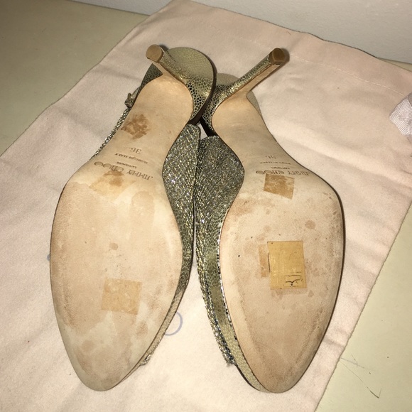 Jimmy Choo Gold "Nova" Glitter Slingback Peep-Toe - Picture 3 of 4