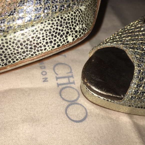 Jimmy Choo Gold "Nova" Glitter Slingback Peep-Toe - Picture 4 of 4