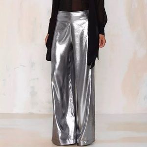 NEW NASTY GAL LIQUID COURAGE TROUSERS SILVER MED