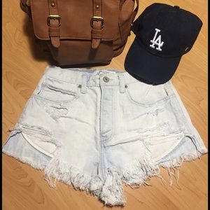 Distressed high waisted jean shorts