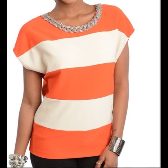 New Without Tags Large Orange & White Stripped Top
