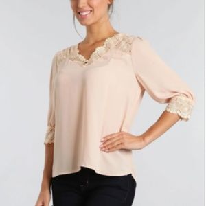 V-neck Top with Embroidered Crochet
