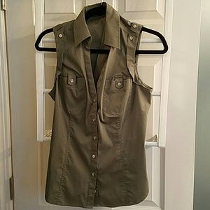 Express Army Green Button Down Sleeveless Shirt