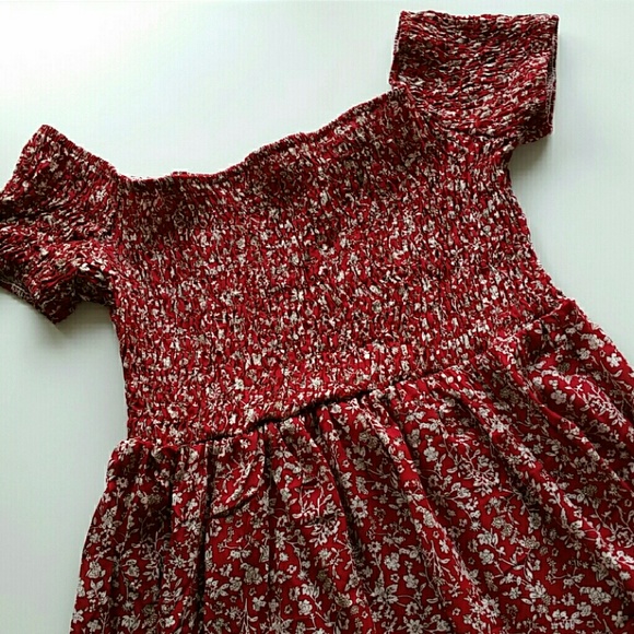 Off Shoulder Floral Boho Dress - Red - Picture 3 of 4