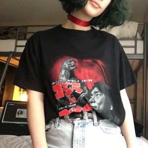 Vintage Godzilla Black Tshirt Red Dinosaur Dragon