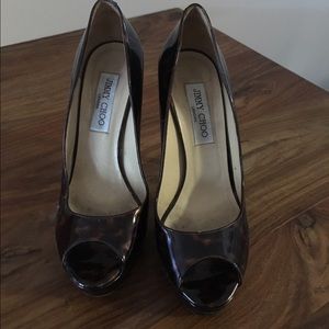 Jimmy Choo Leopard patent leather peep toes