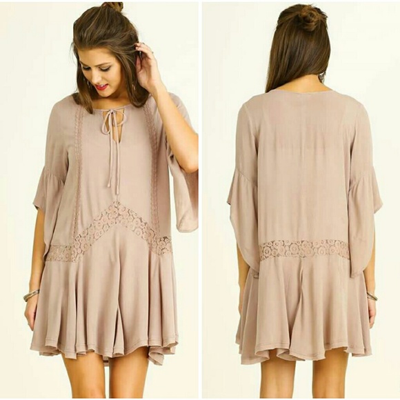 Bell Sleeve Dress with Lace Details