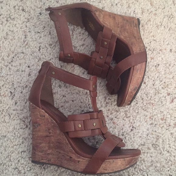 Charlotte Russe cognac cork wedges