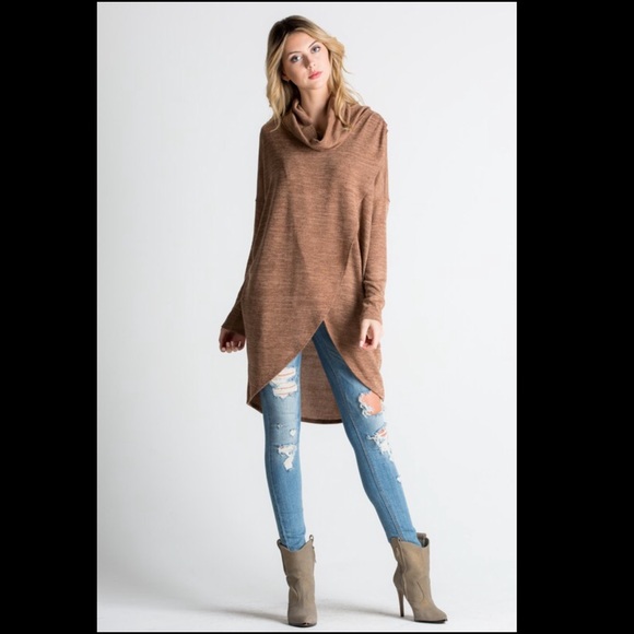 🎀LAST ONE🎀 Cowl Neck Faux Wrap Sweater - Camel - Picture 2 of 2