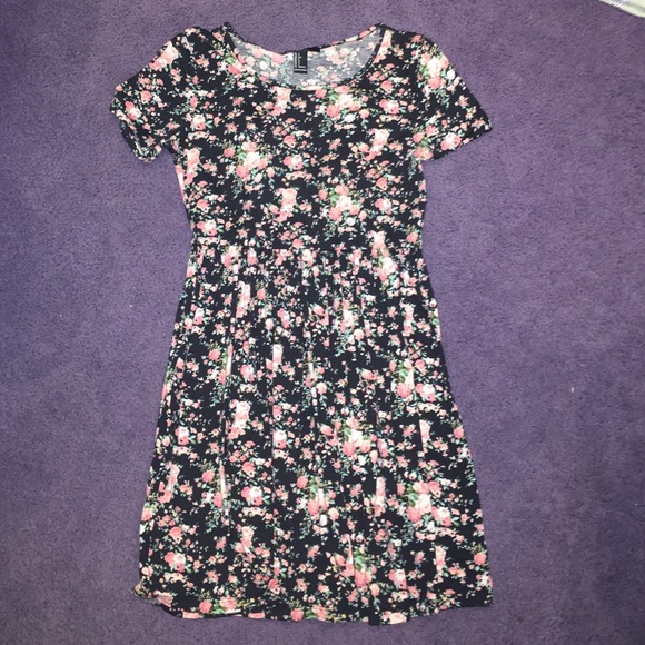 Floral black pink and green dress