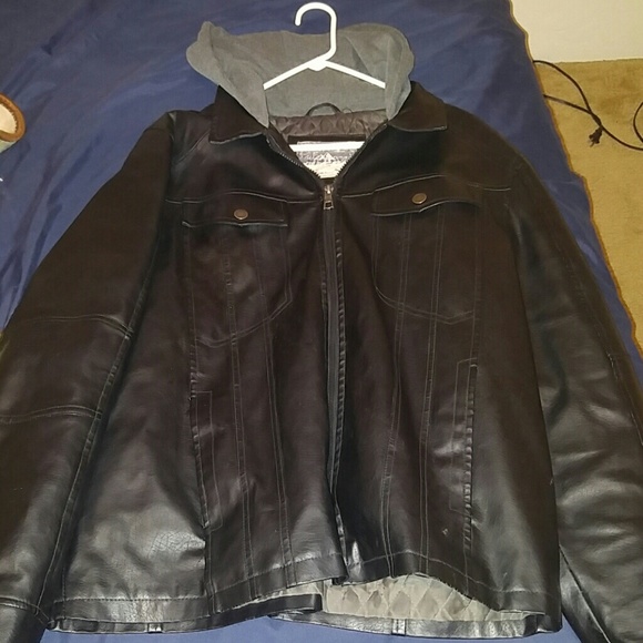 Leather hoodie jacket