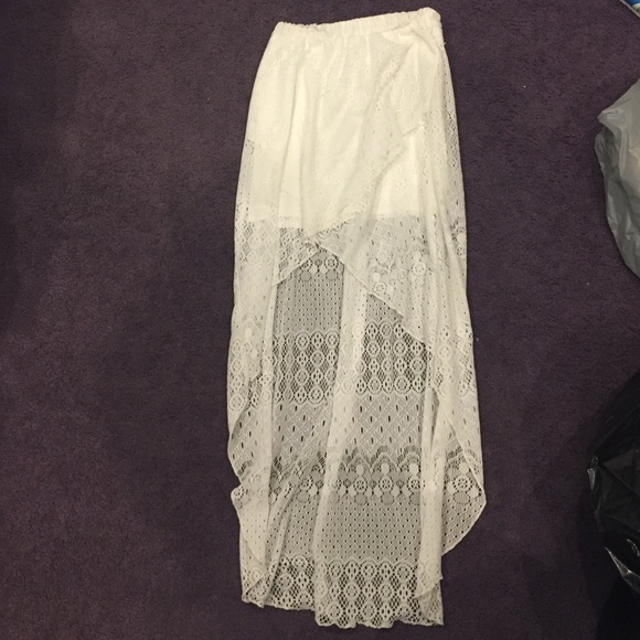 white lace high low skirt