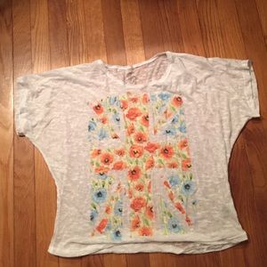 See through t shirt with floral flag on the front