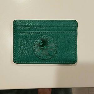 Tory burch green leather card case