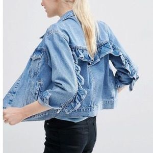Asos ruffle detail denim jacket coat