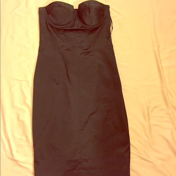 Sexy strapless black satin dress