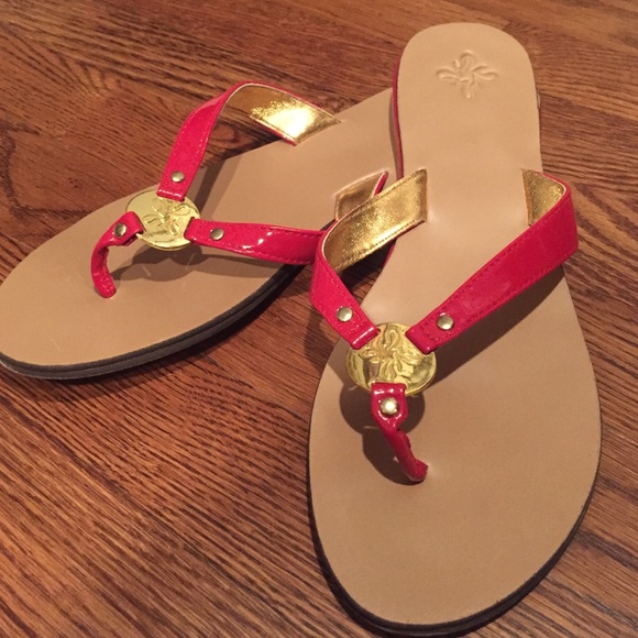 Red and gold flip flops - Picture 1 of 1