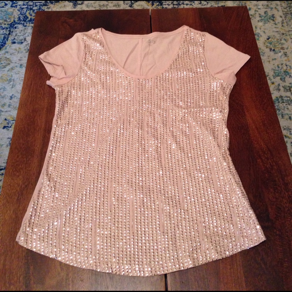 Dusty rose sequin Ann Taylor Loft tee-shirt