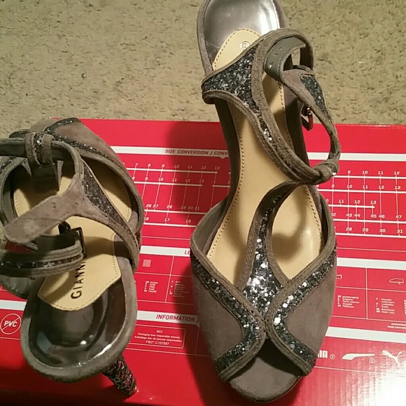 Gianni Bini suede and glitter platforms.