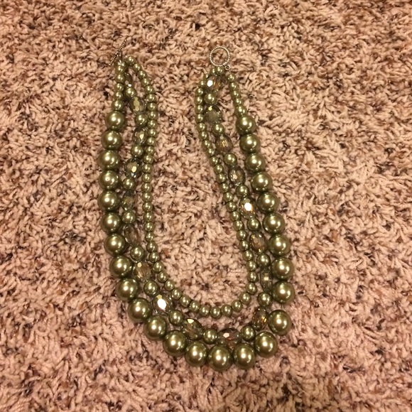 Green Pearl and Crystal Necklace