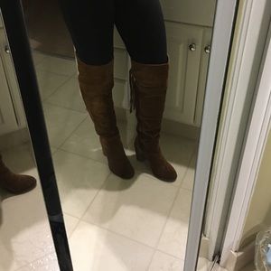 Modeling Franco Sarto over the knee brown suede