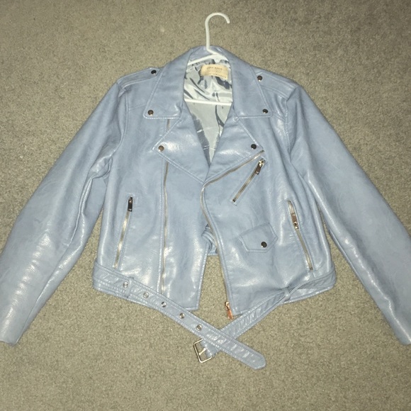 ZARA blue faux leather motorcycle jacket size XL