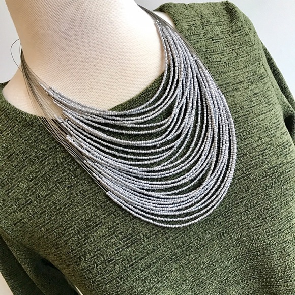 beaded silver multi-strand necklace