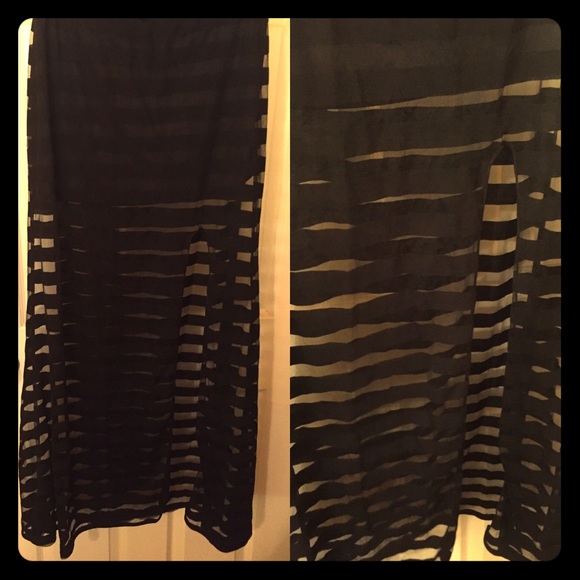 Black sheer and slit maxi skirt