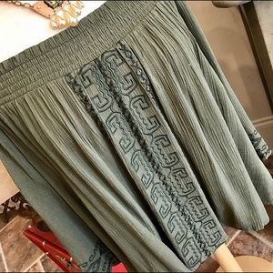 Olive embroidered off the shoulder top